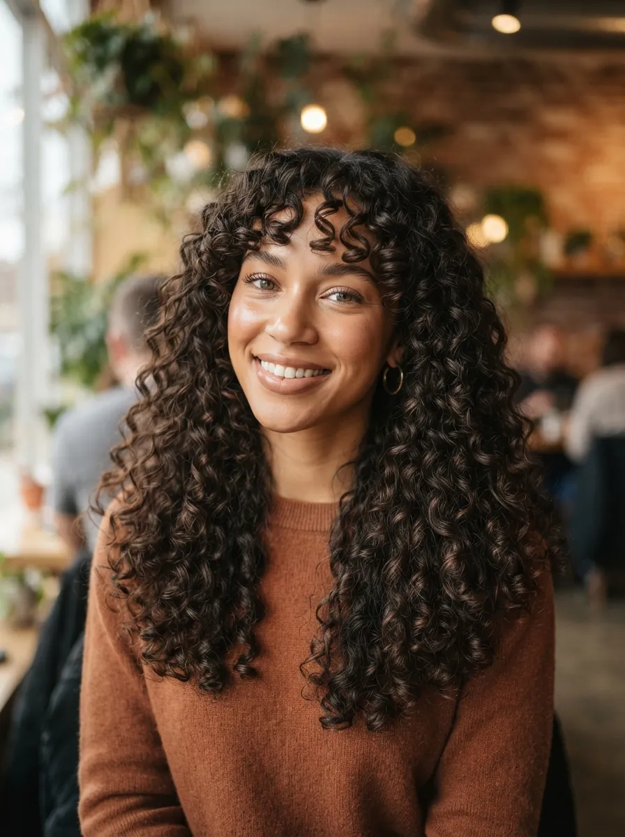 Curtain Bangs for Curly Hair Types