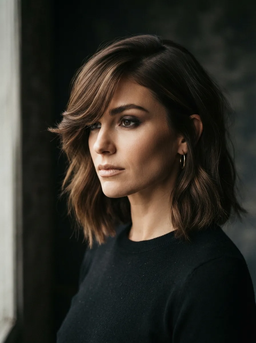 Curtain Bangs With A Deep Side Part