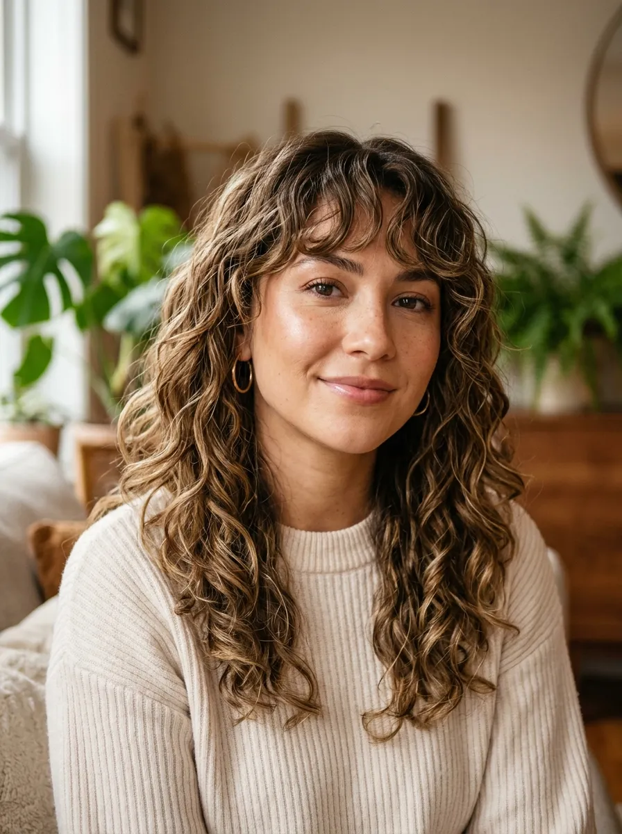 Bangs For Wavy Hair Using Diffused Drying