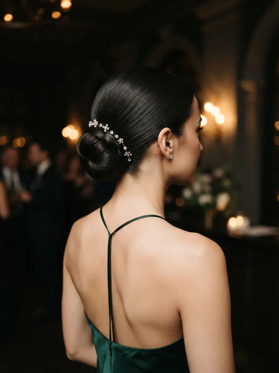 Sleek Bun for Special Occasions with Crystal Clips