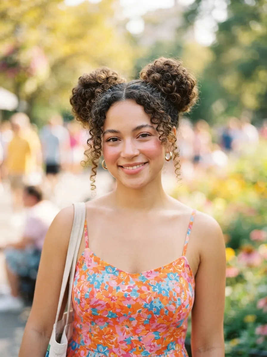 Curly Hair Space Buns