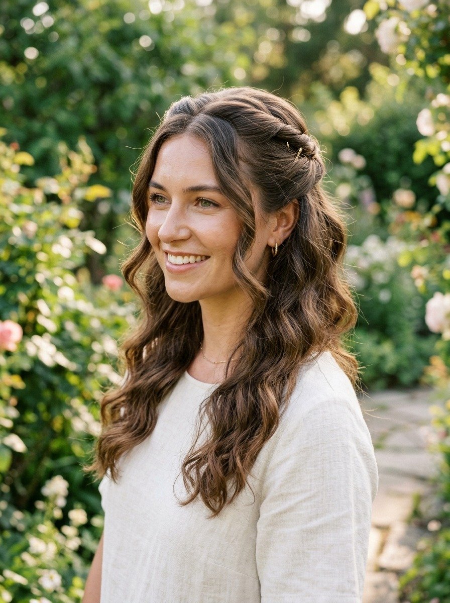Wavy Hair Twisted Half Up