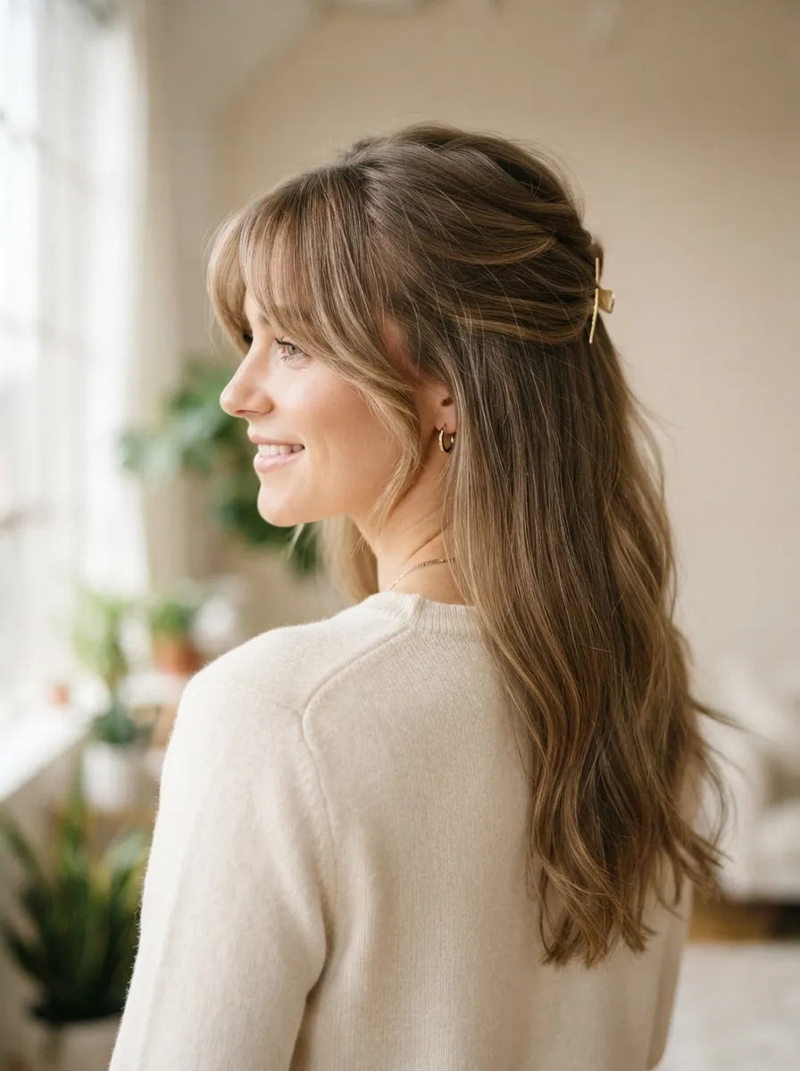 Curtain Bangs with a Half Up Style