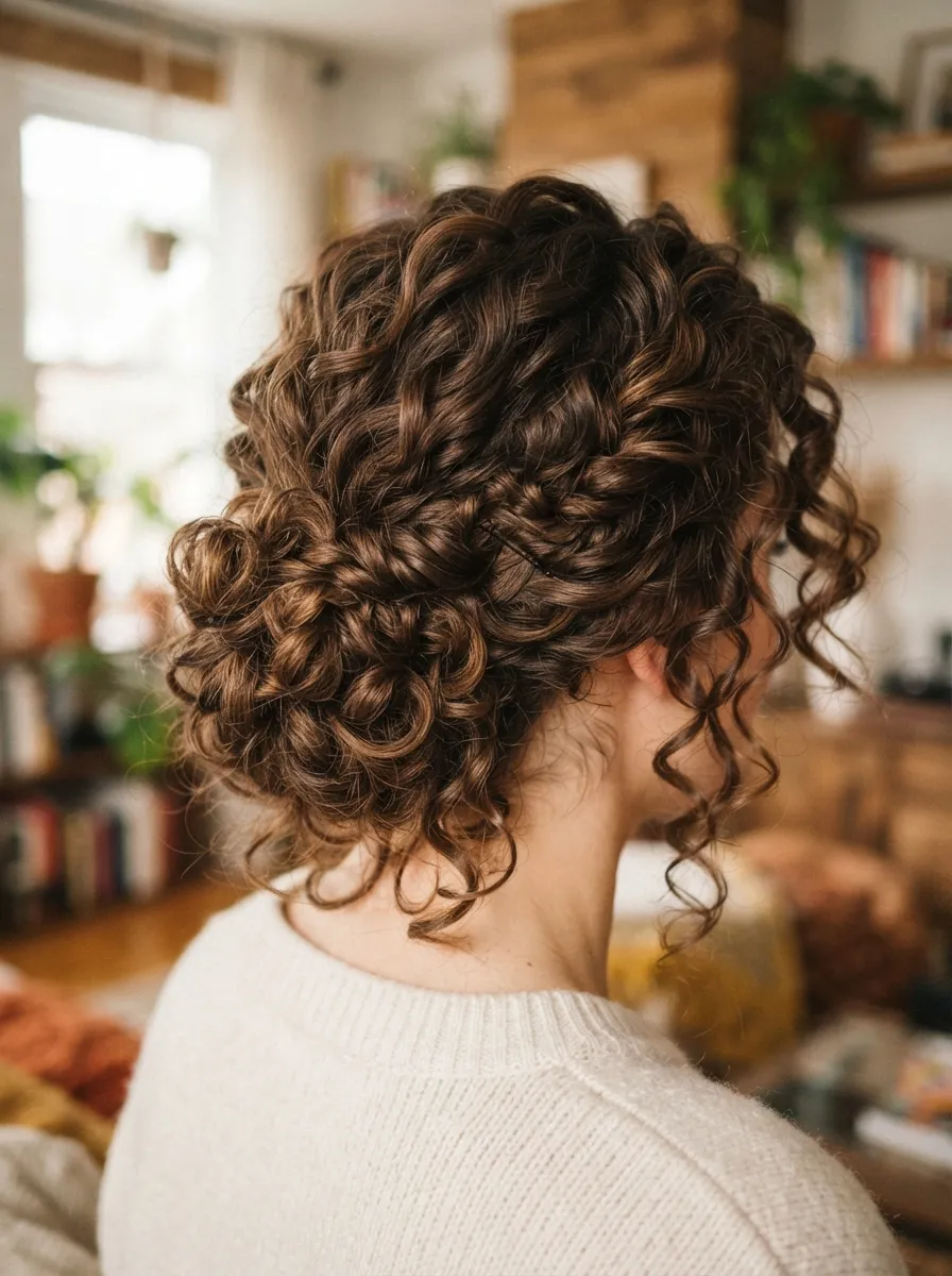 Messy Low Updo for Curly Hair