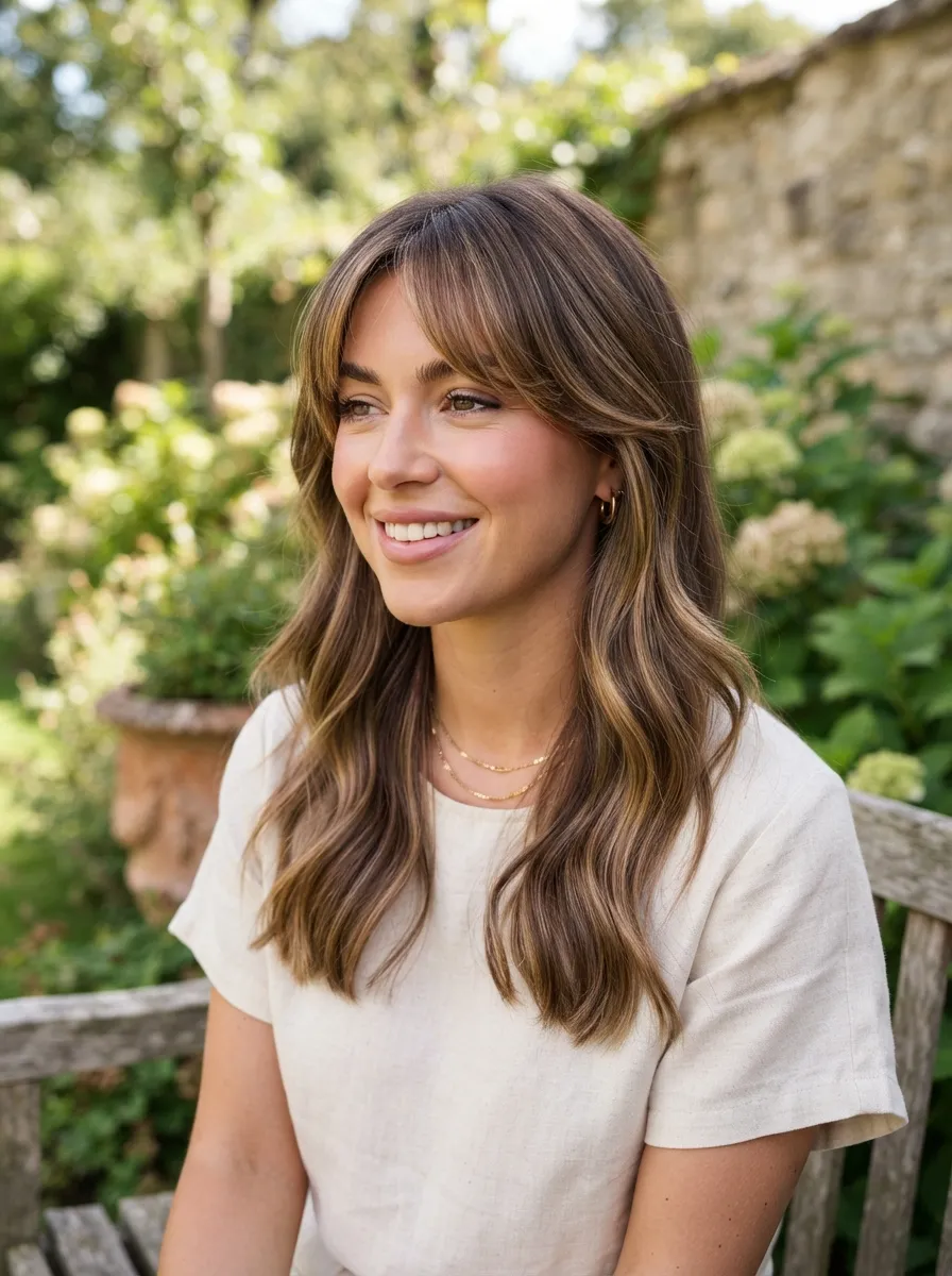 Curtain Bangs With Face Framing Balayage