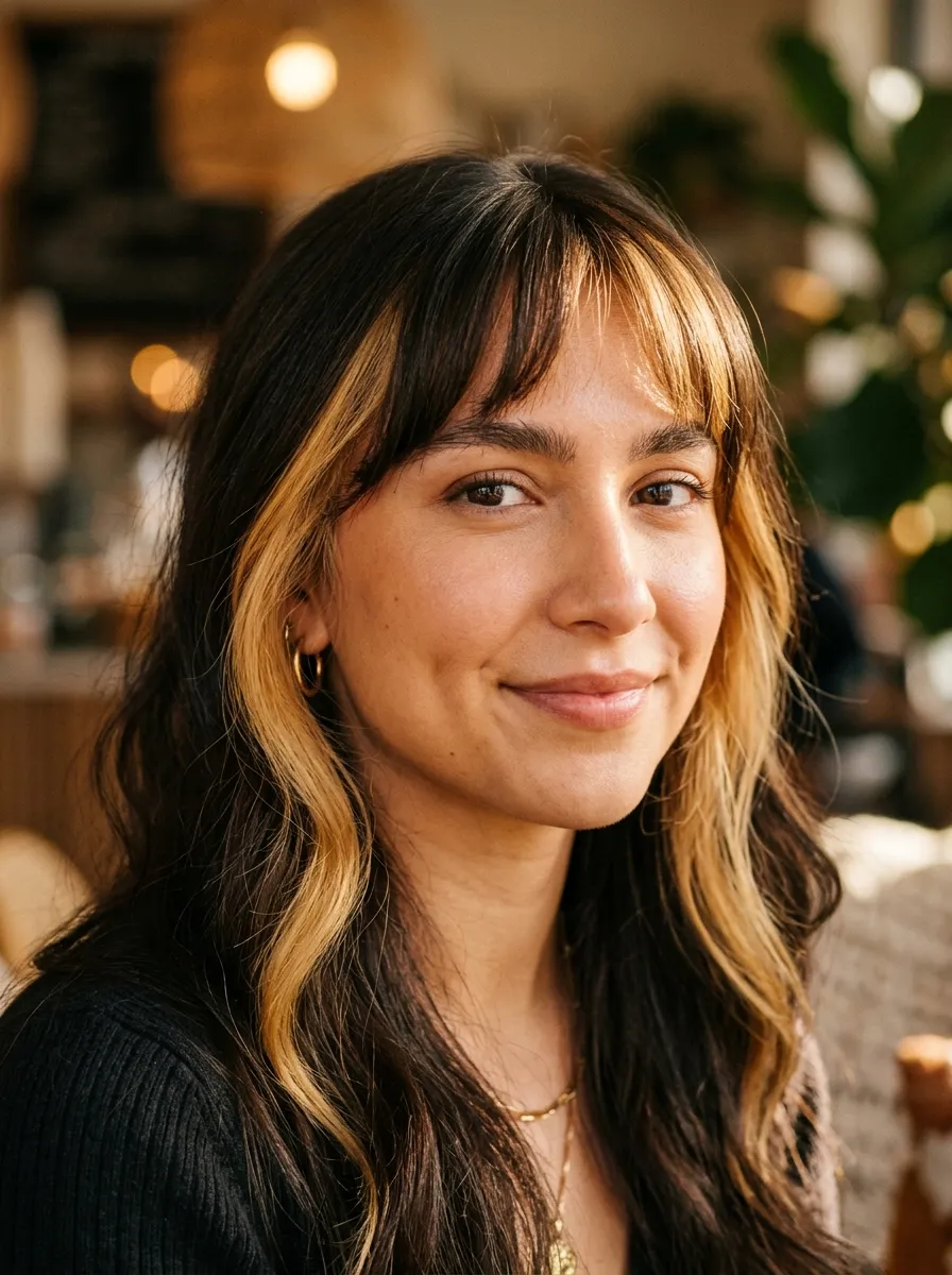 Bangs Paired With Face Framing Money Pieces