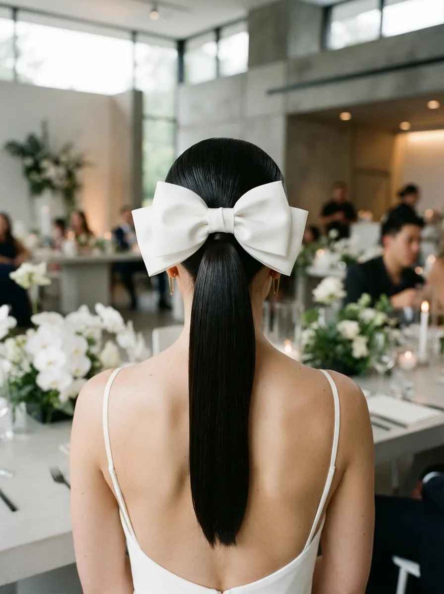 Ponytail With a Structured Bow Clip and Sleek Finish