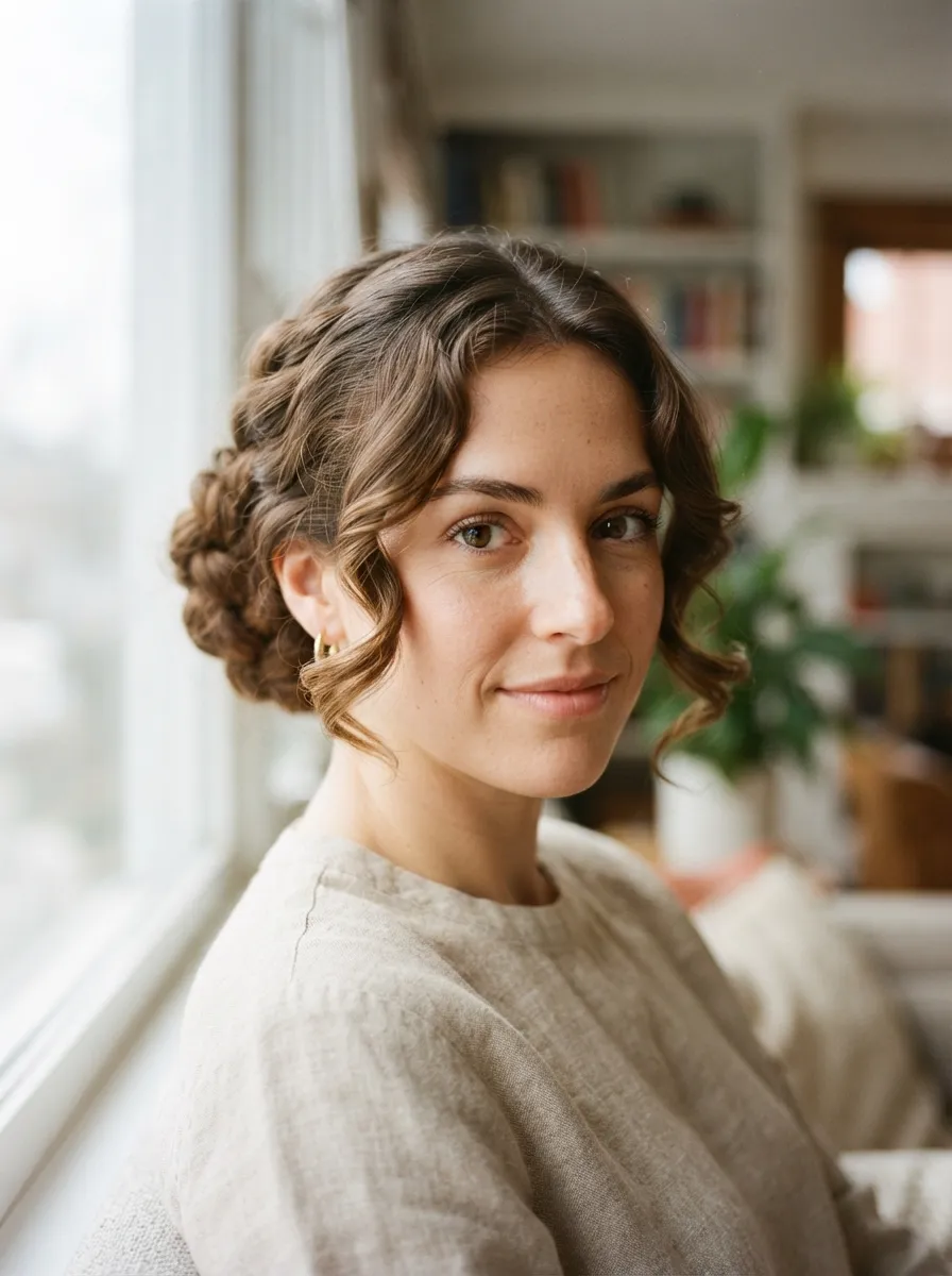 Bun with Face Framing Curtain Pieces