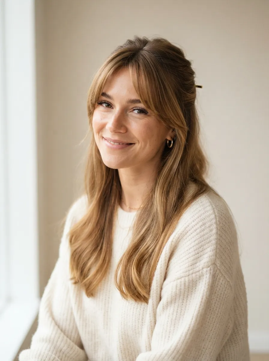 Long Bangs with a Half Up Style