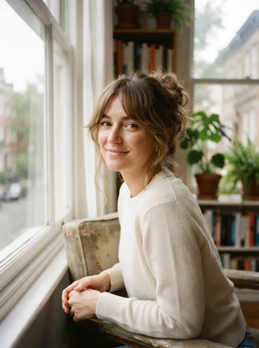 Messy Bun with Curtain Fringe