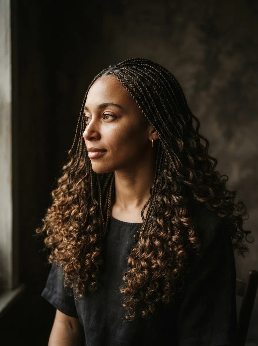 Curly Hair With Micro Braids Throughout