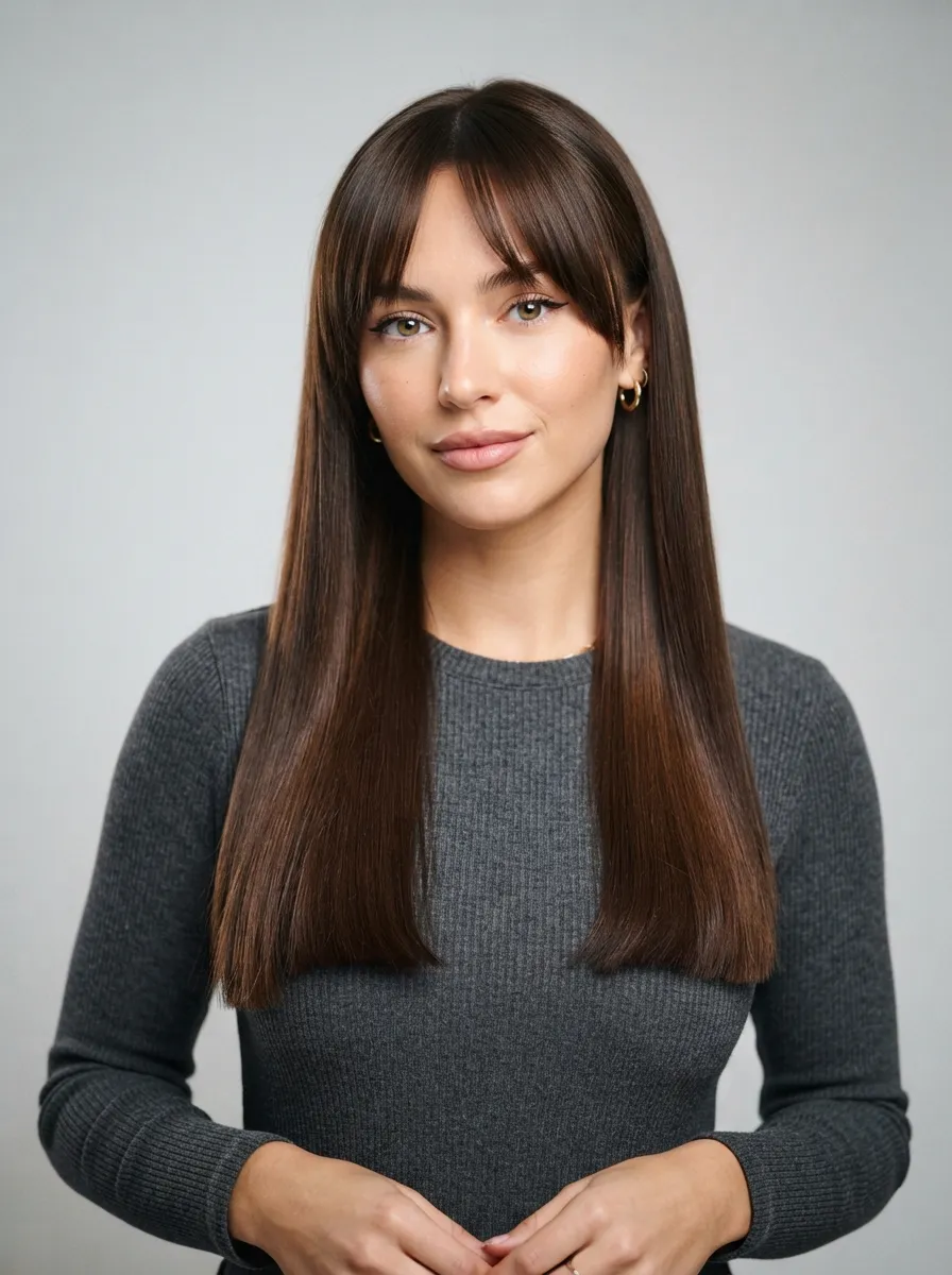 Straight Curtain Bangs with Blunt Ends