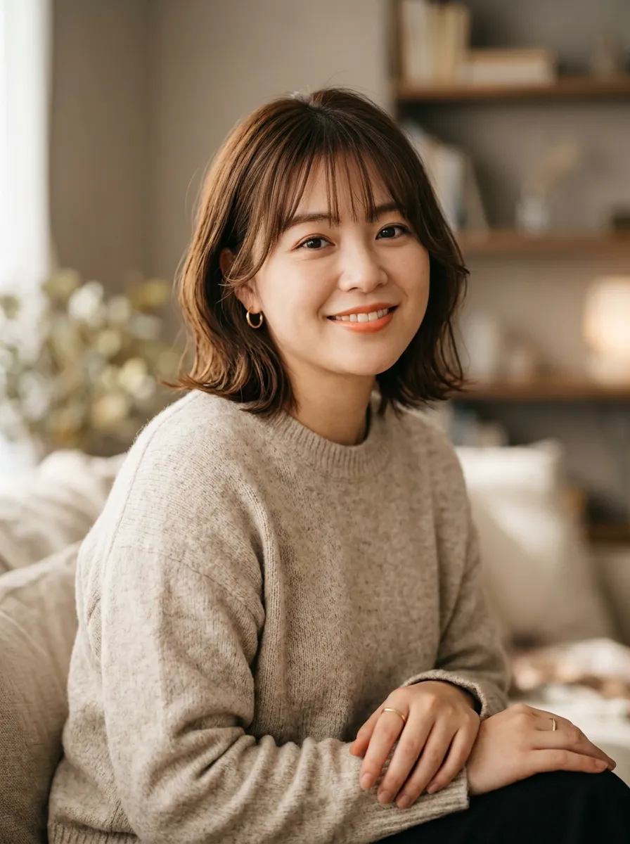 Bottleneck Bangs For Round Faces