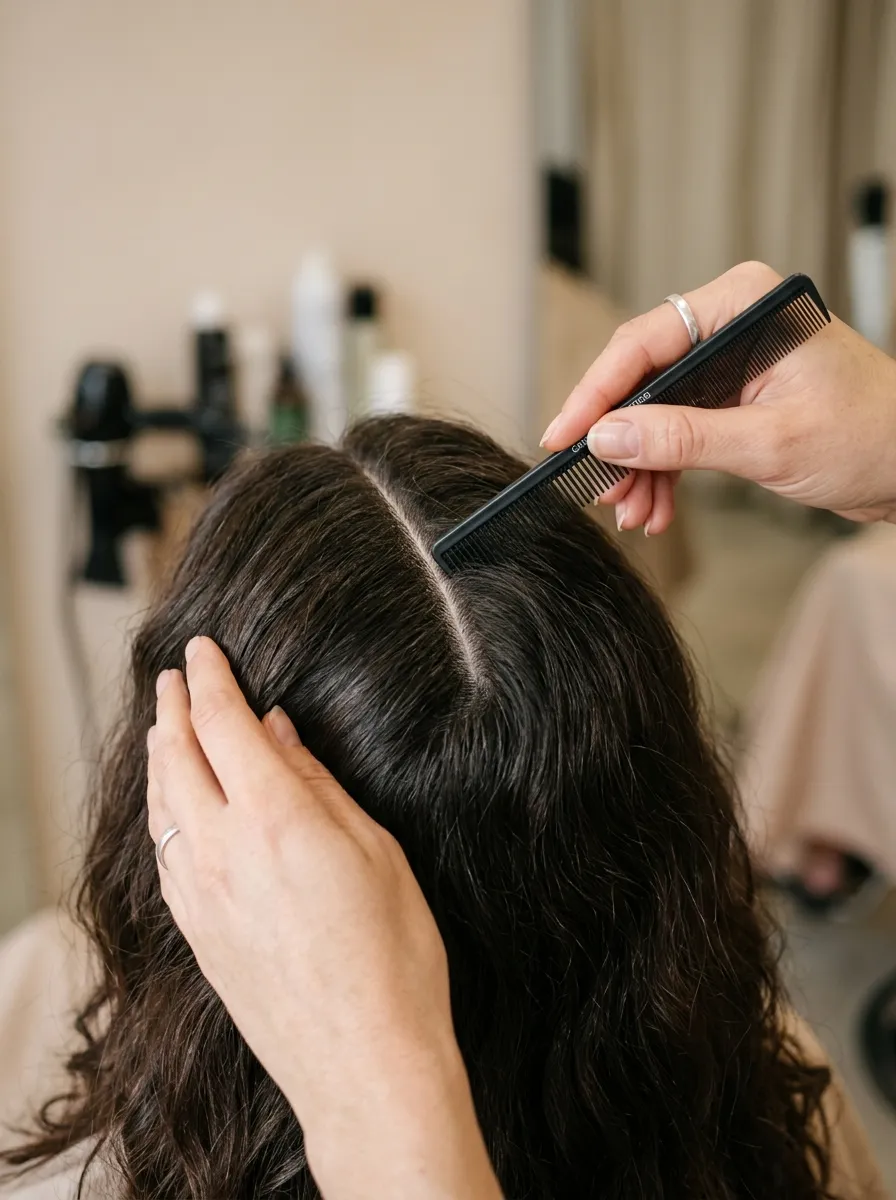 clean center part in hair