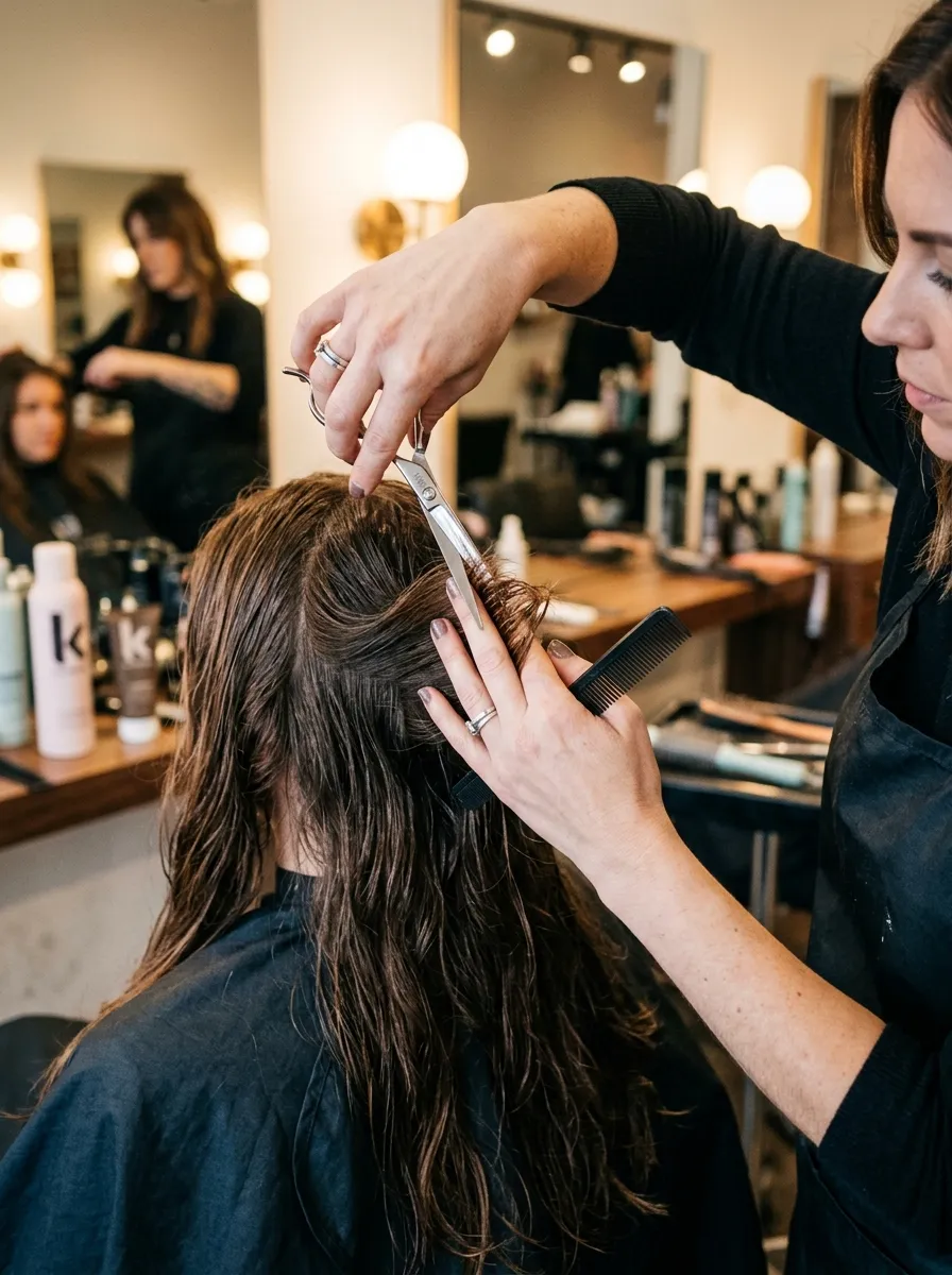 Hairstylist sectioning and layering