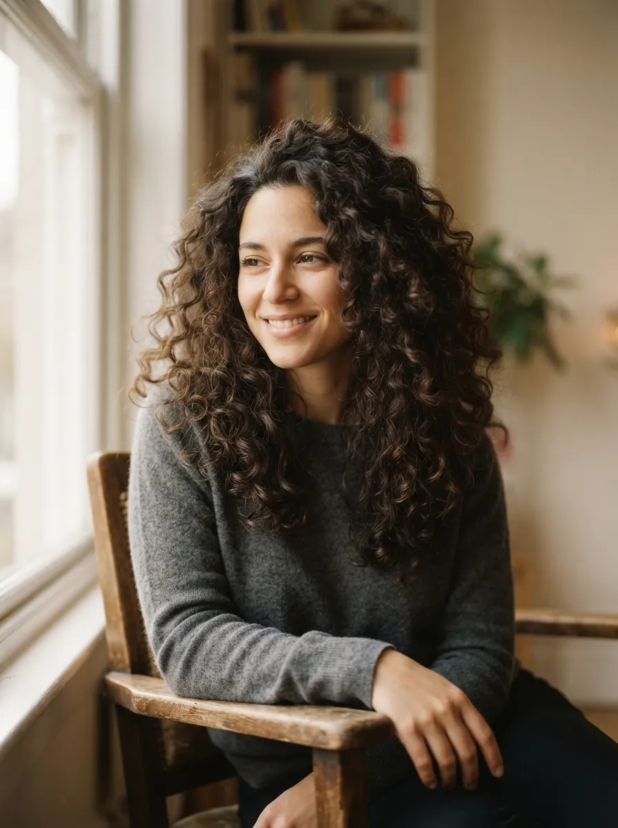 Curly Hair Kept Fully Natural With No Styling Products