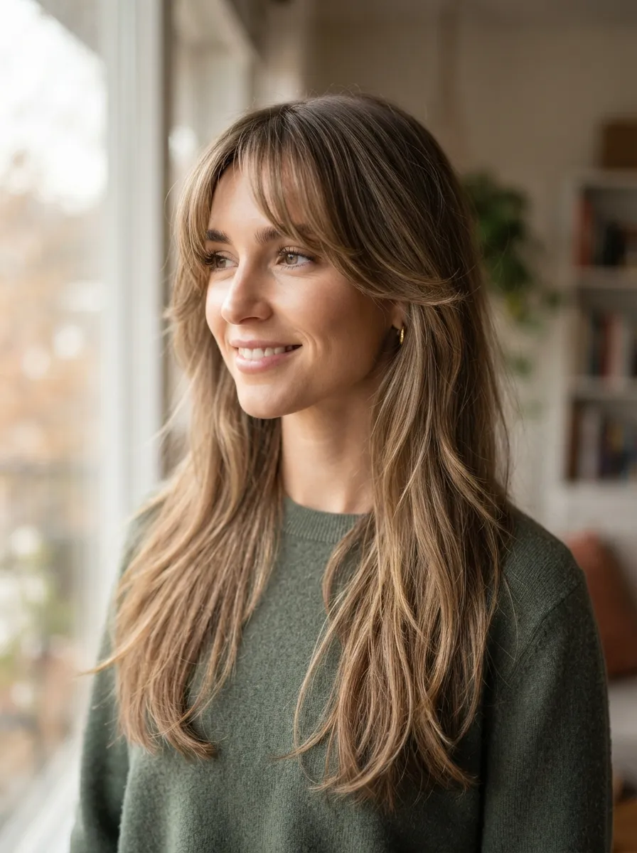 Curtain Bangs with Face Framing Layers