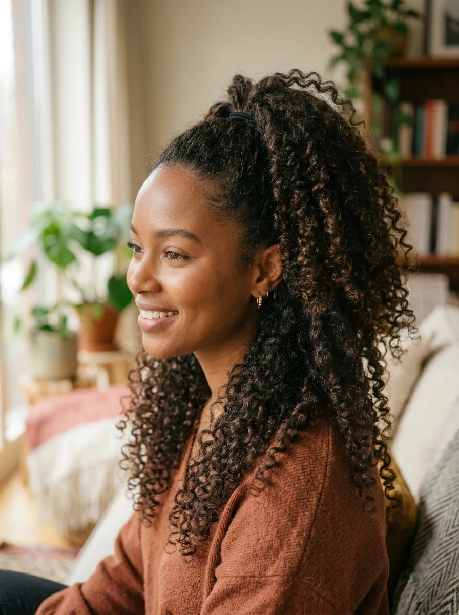 Curly High Ponytail With Natural Texture