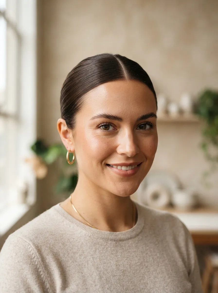Middle Part Sleek Bun