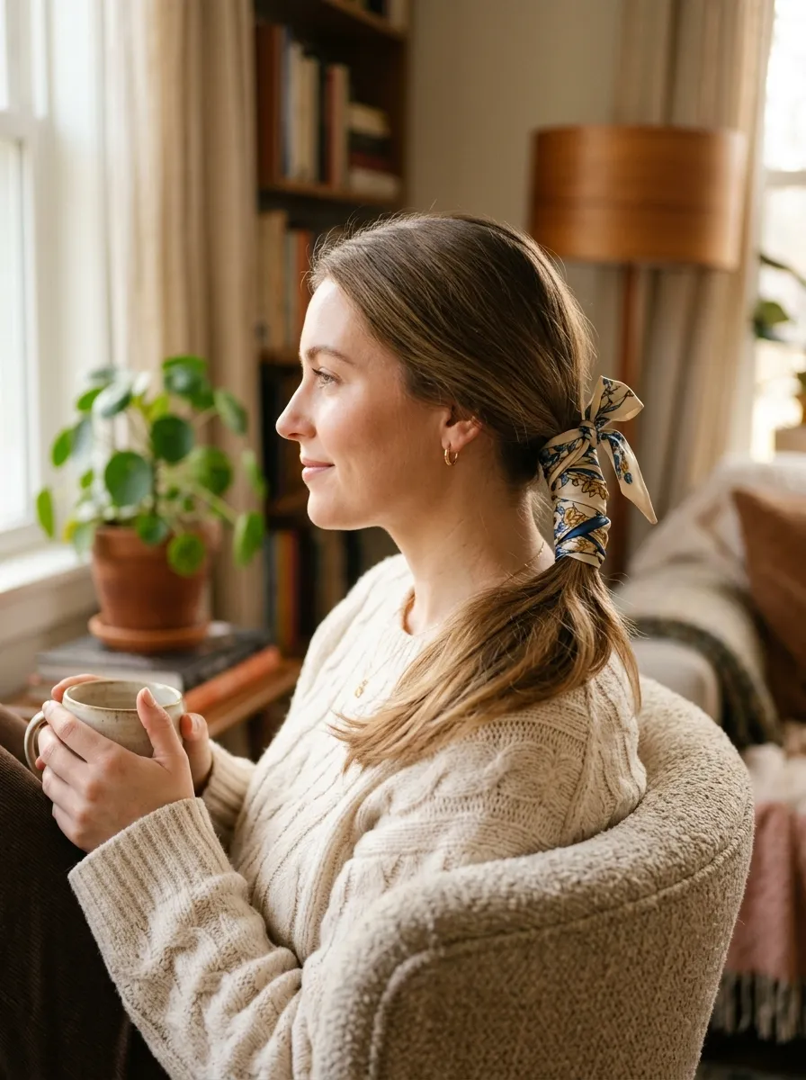 Low Ponytail with a Silk Scarf