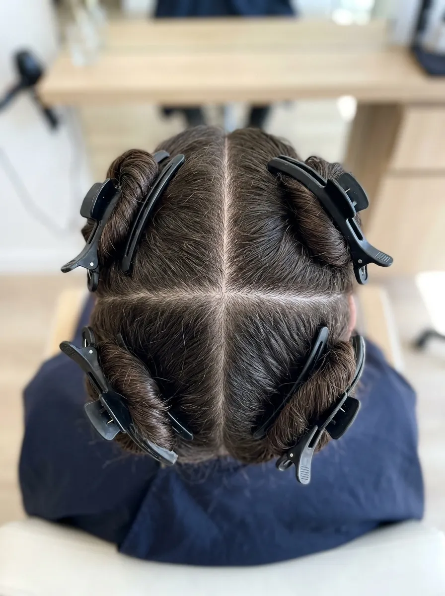 hair divided into four clipped