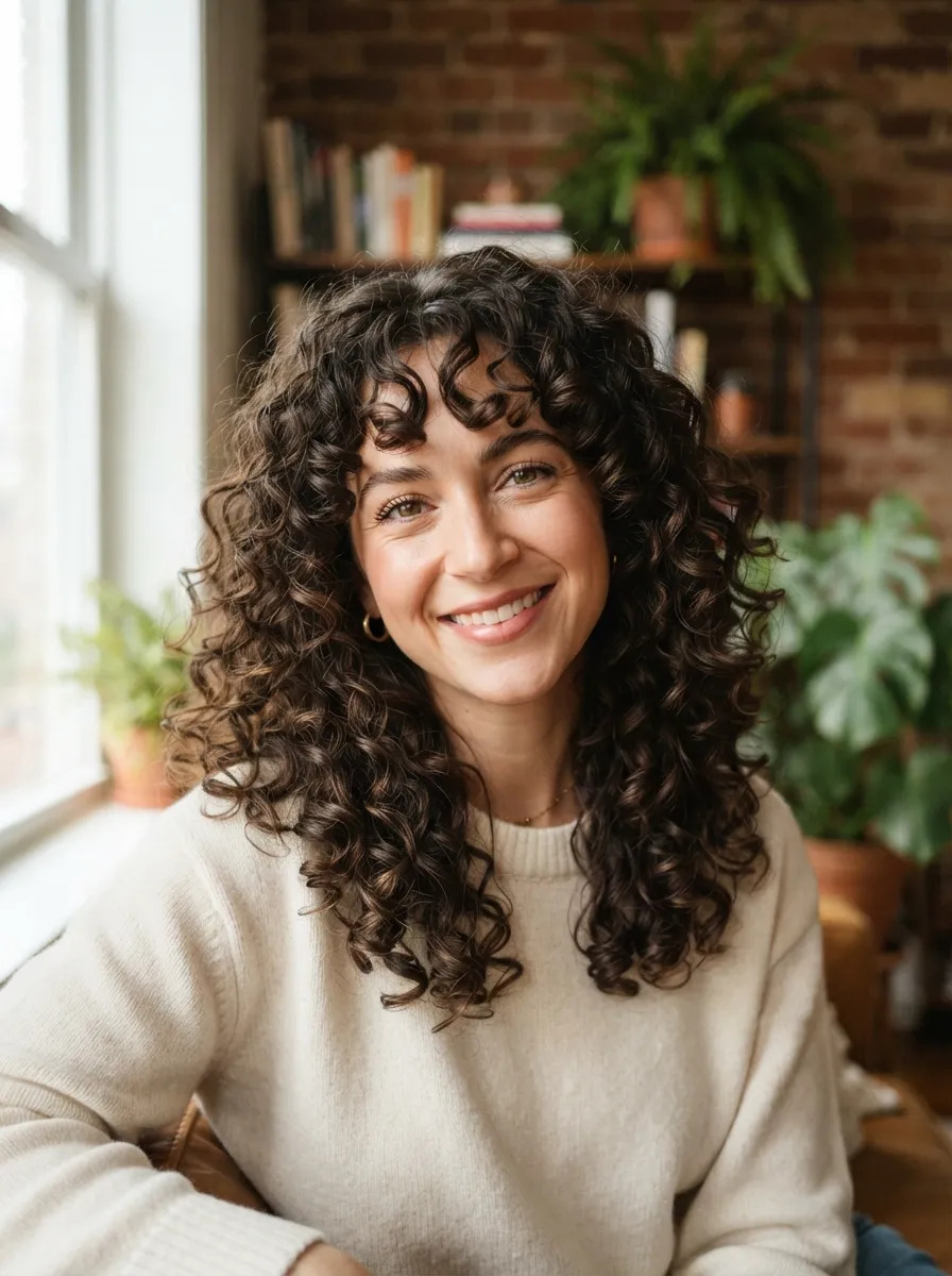 Curly Curtain Bangs