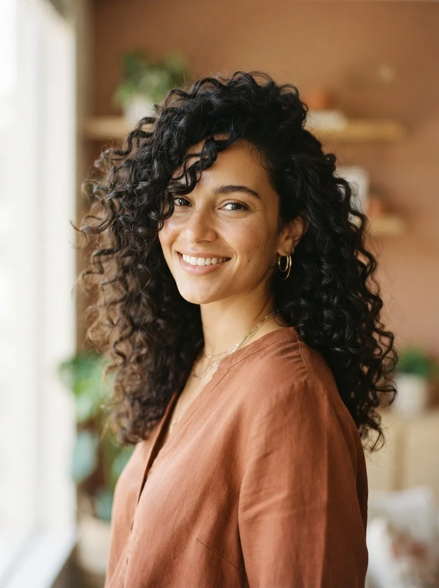 Curly Side Swept Bangs