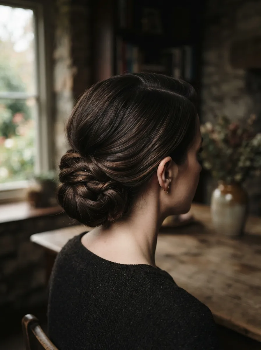 Side Part Low Bun