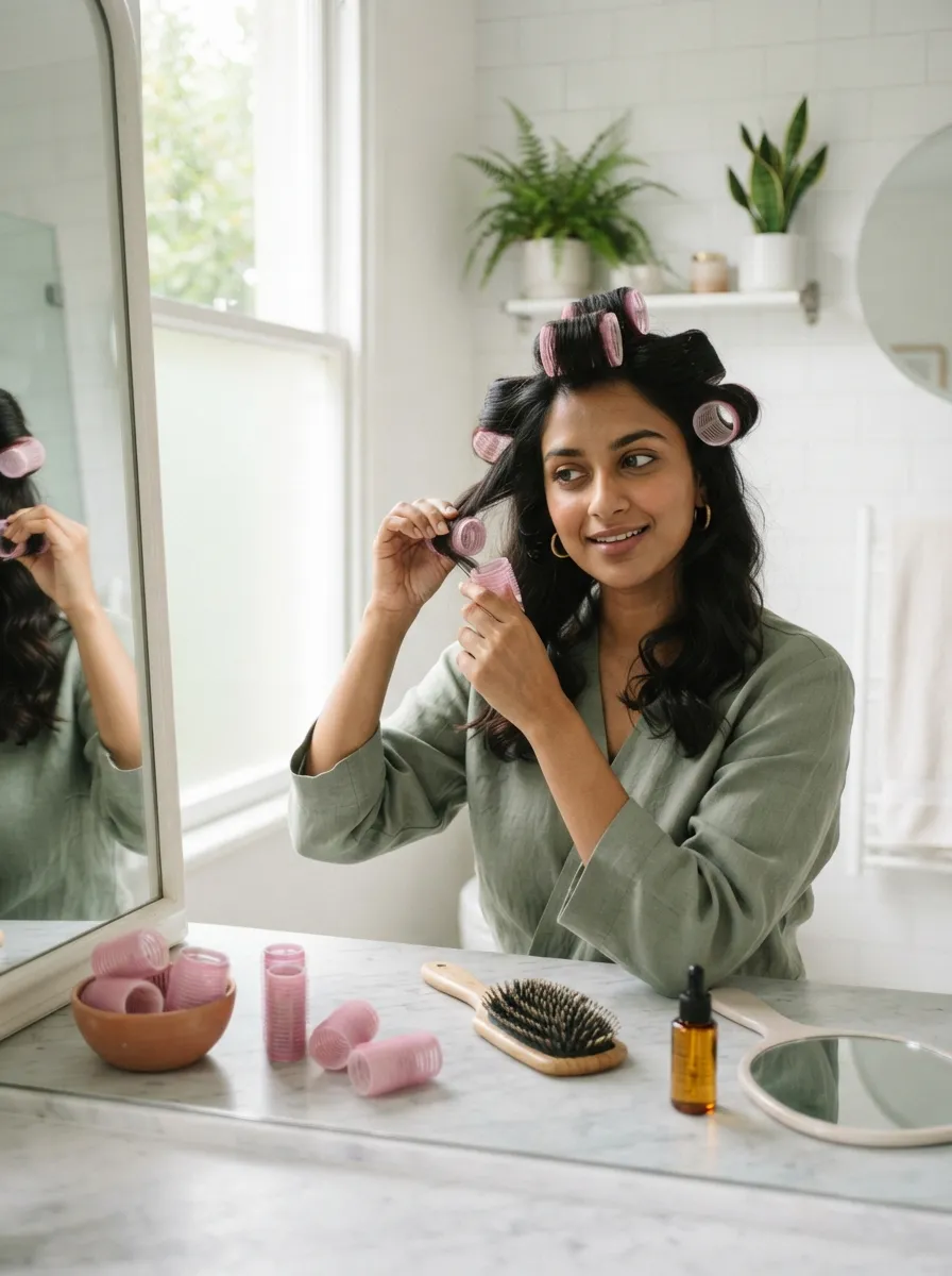 Messy Bun with Velcro Rollers First