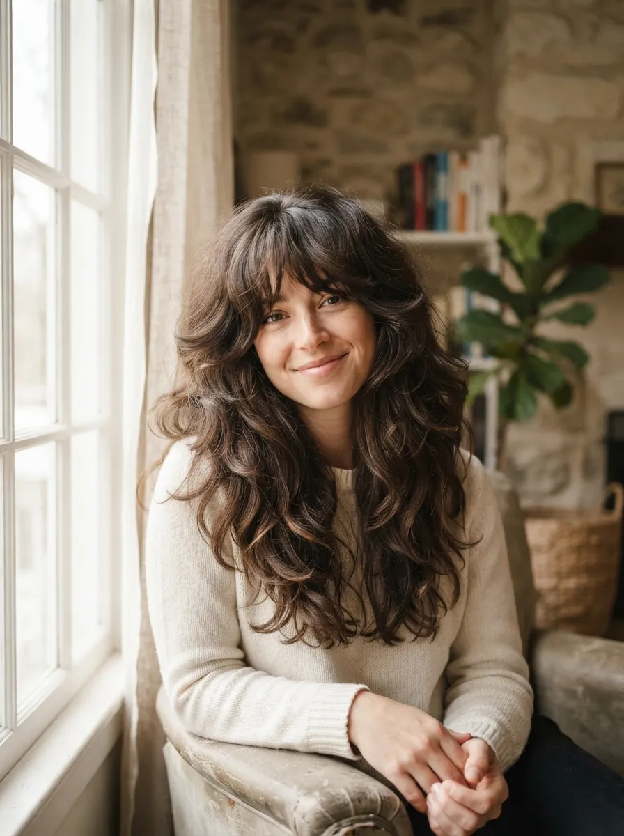 Wispy Long Bangs for Thick Hair