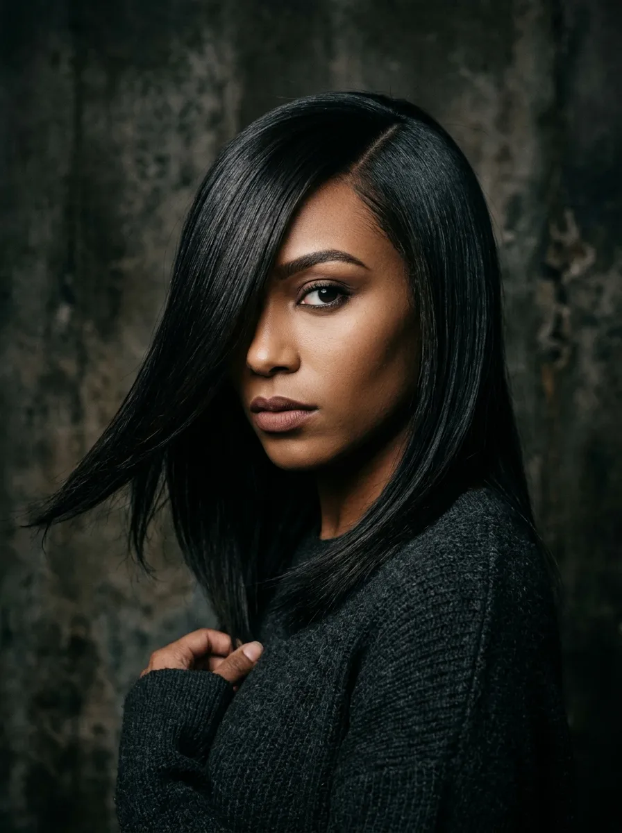 Straight Hair With A Deep Side Part
