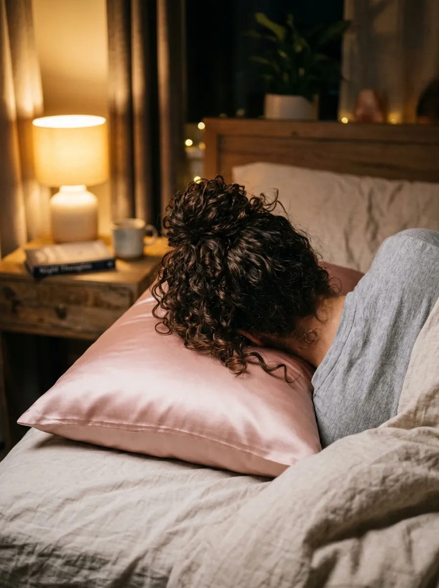 pillowcase with soft curly hair
