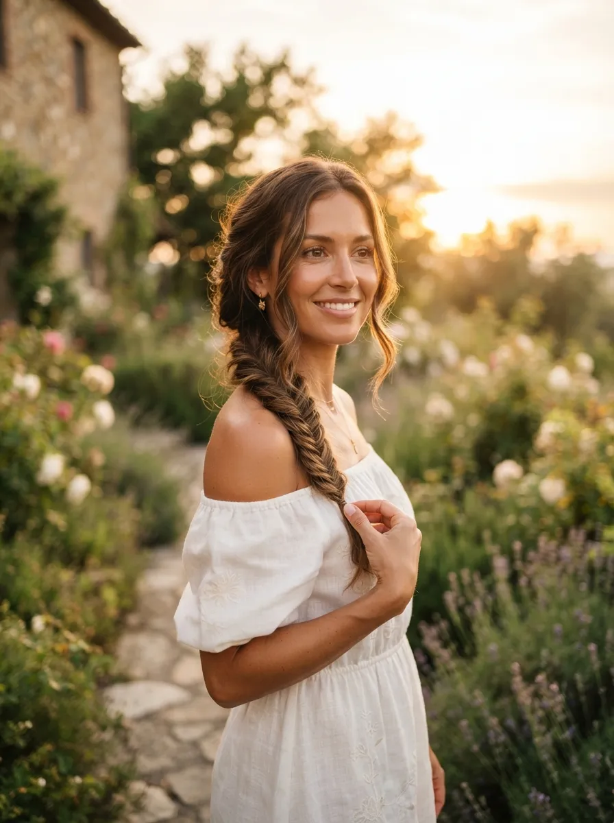 Loose Fishtail Braid Over One Shoulder