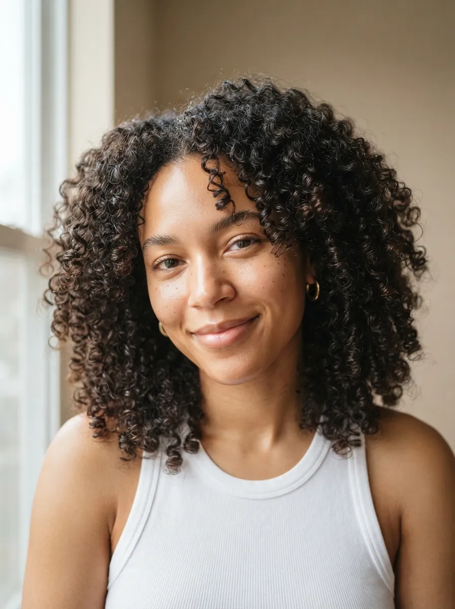 Curly Hair With Face Framing Highlights