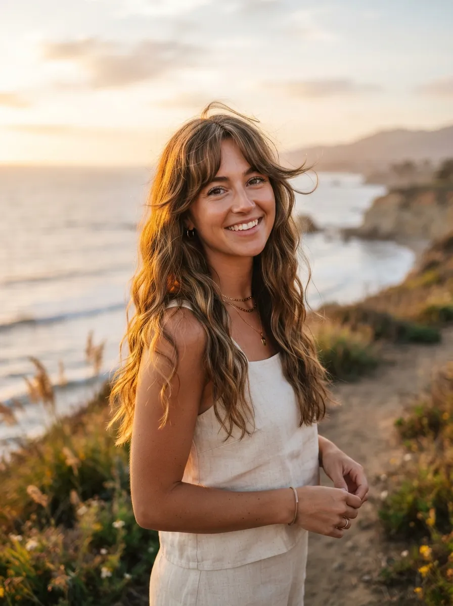 Long Bangs with Beach Waves