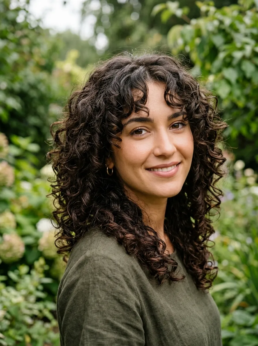 Curly Curtain Bangs With Natural Layers