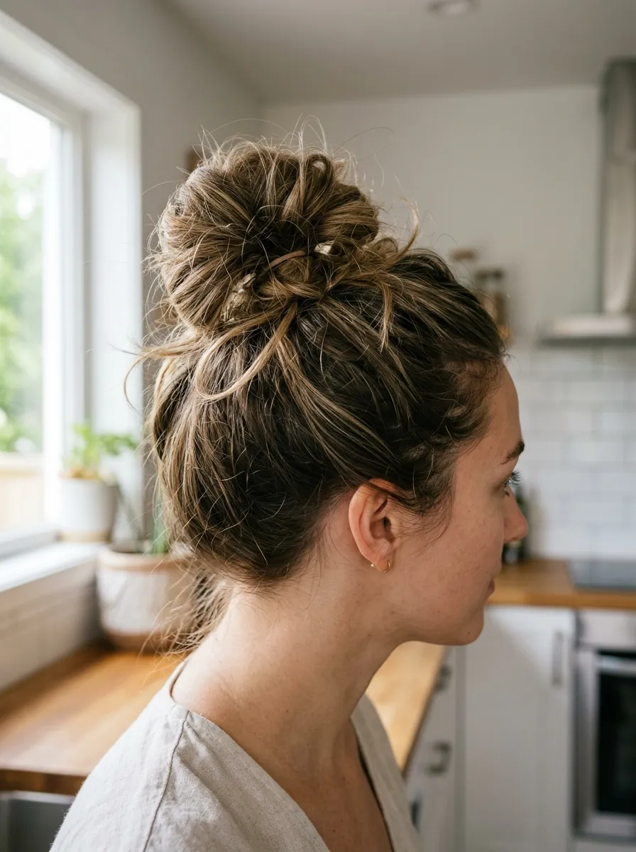 Textured Top Knot For Thick Hair