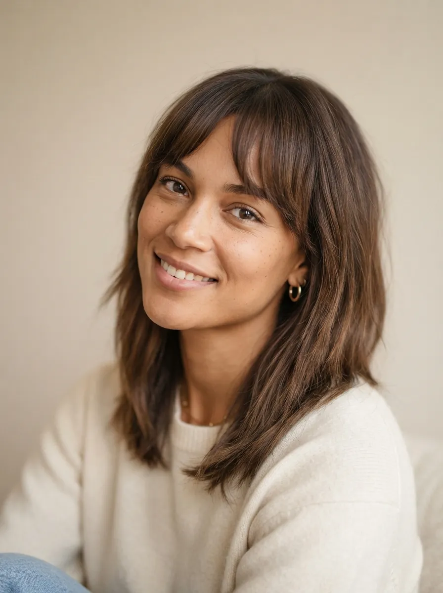Side Swept Bangs for Square Faces
