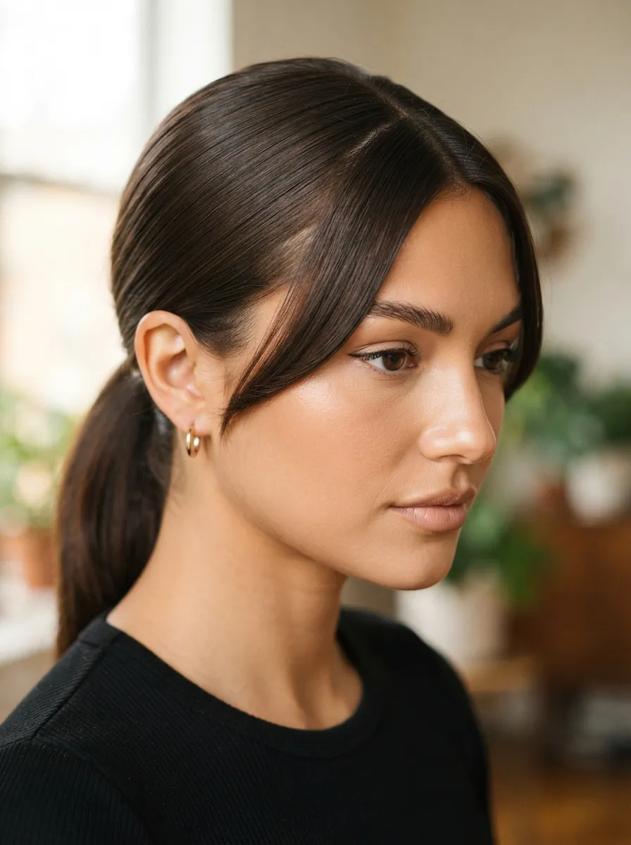 The Ponytail with a Deep Side Part