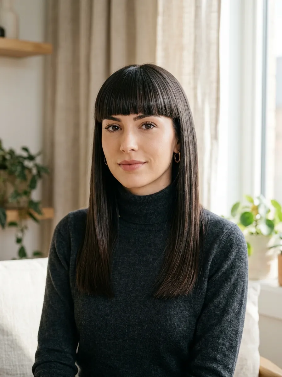 Straight Hair With Blunt Bangs