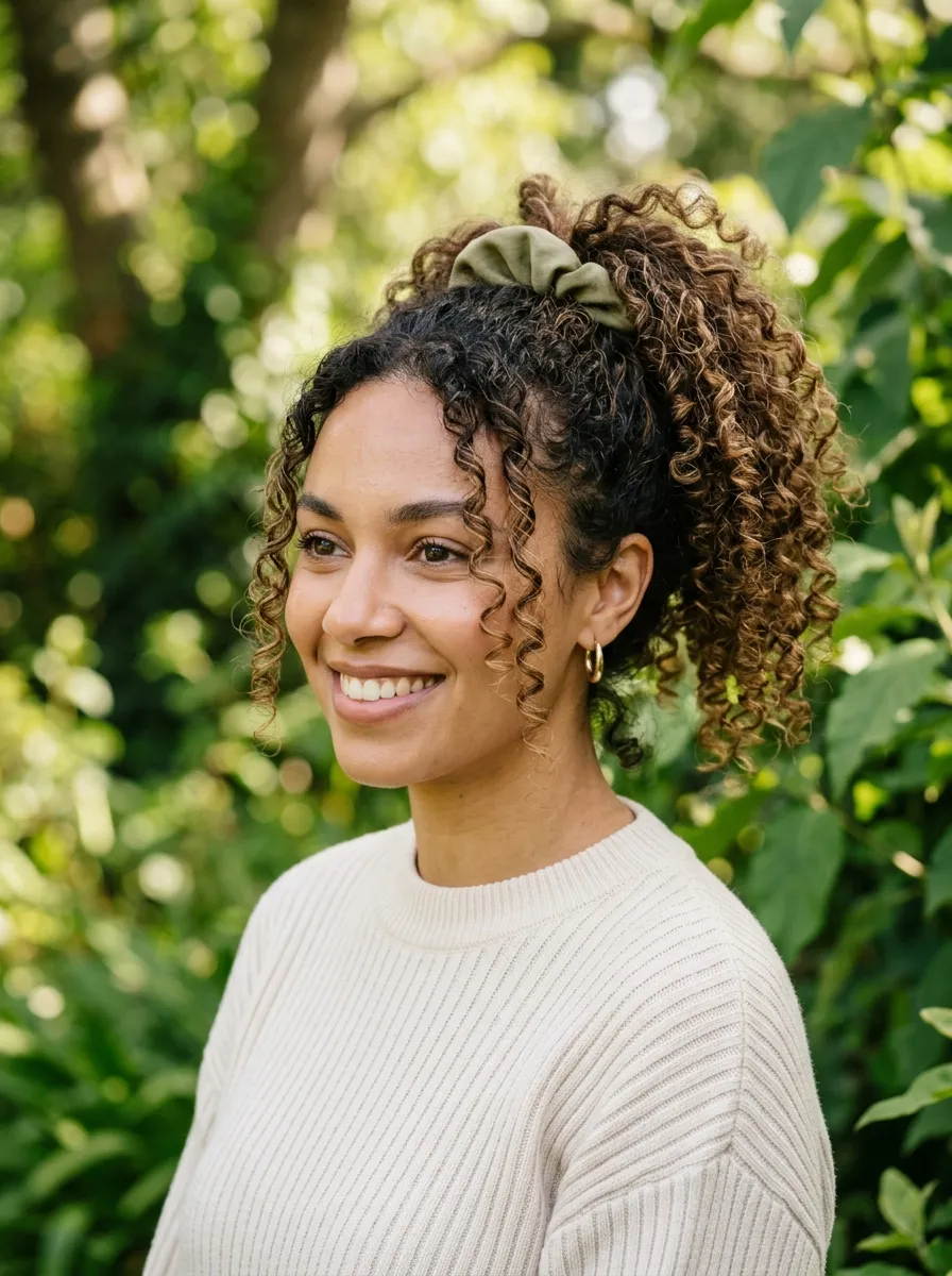 Curly Ponytail with Face Framing Pieces