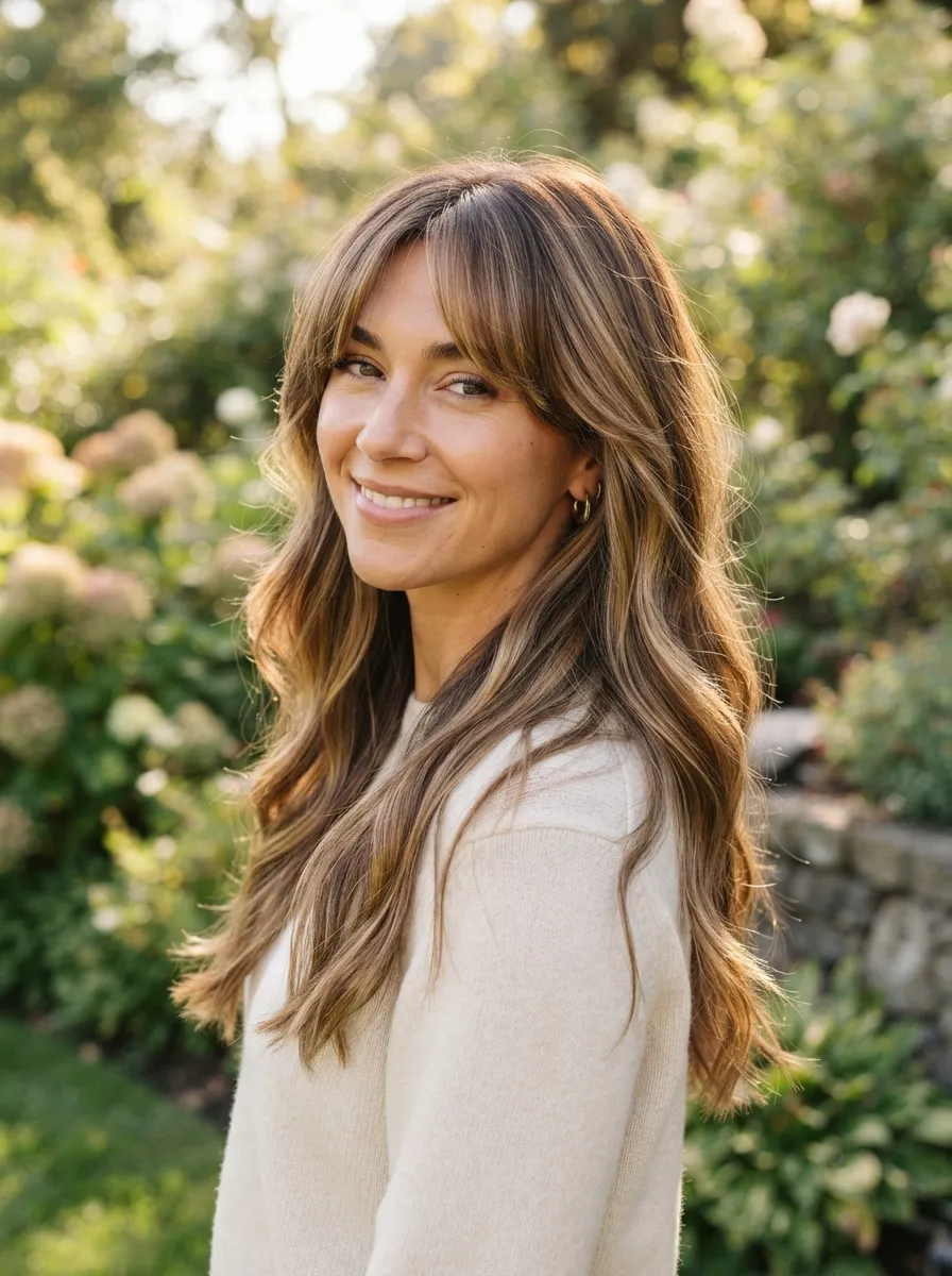 Curtain Bangs with Balayage Highlights