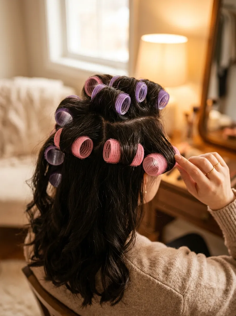 Voluminous Blowout With Velcro Rollers
