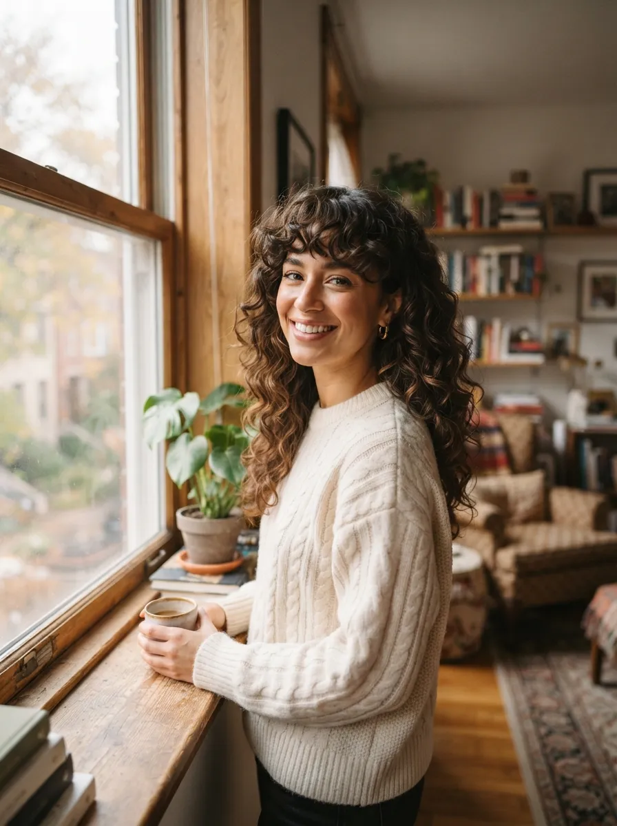 Curly Bangs With Long Layers